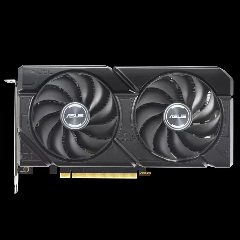 کارت گرافیک ASUS Dual GeForce RTX 4060 Ti 8GB EVO – نمای جلو با دو فن کارت گرافیک ASUS Dual GeForce RTX 4060 Ti 8GB EVO – نمای جلو با دو فن
