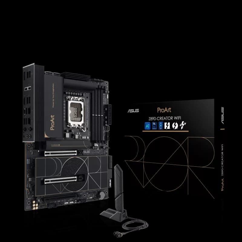 ASUS ProArt Z890-CREATOR WiFi DDR5 Motherboard with Box and WiFi Antenna تصویر مادربرد ASUS ProArt Z890-CREATOR WiFi DDR5 همراه با جعبه و آنتن WiFi