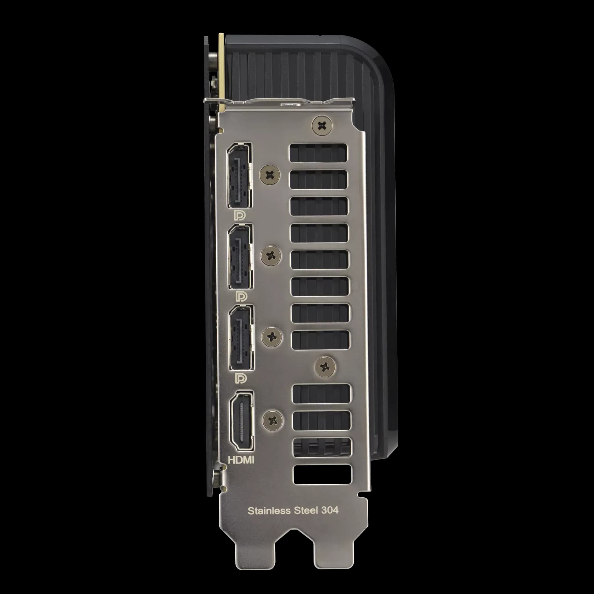 ASUS PRIME RTX 5080 – پورتهای HDMI و DisplayPort کارت گرافیک ایسوس با بدنه Stainless Steel 304 پورتهای خروجی کارت گرافیک ASUS PRIME GeForce RTX 5080 شامل HDMI و DisplayPort با طراحی استیل ضدزنگ