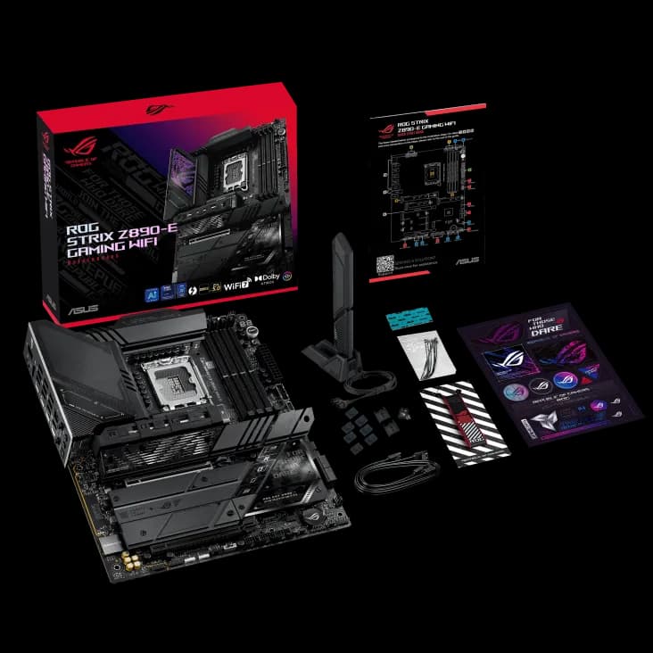 جعبه و محتویات مادربرد ایسوس Z890-E STRIX بستهبندی مادربرد ASUS ROG STRIX Z890-E GAMING WIFI