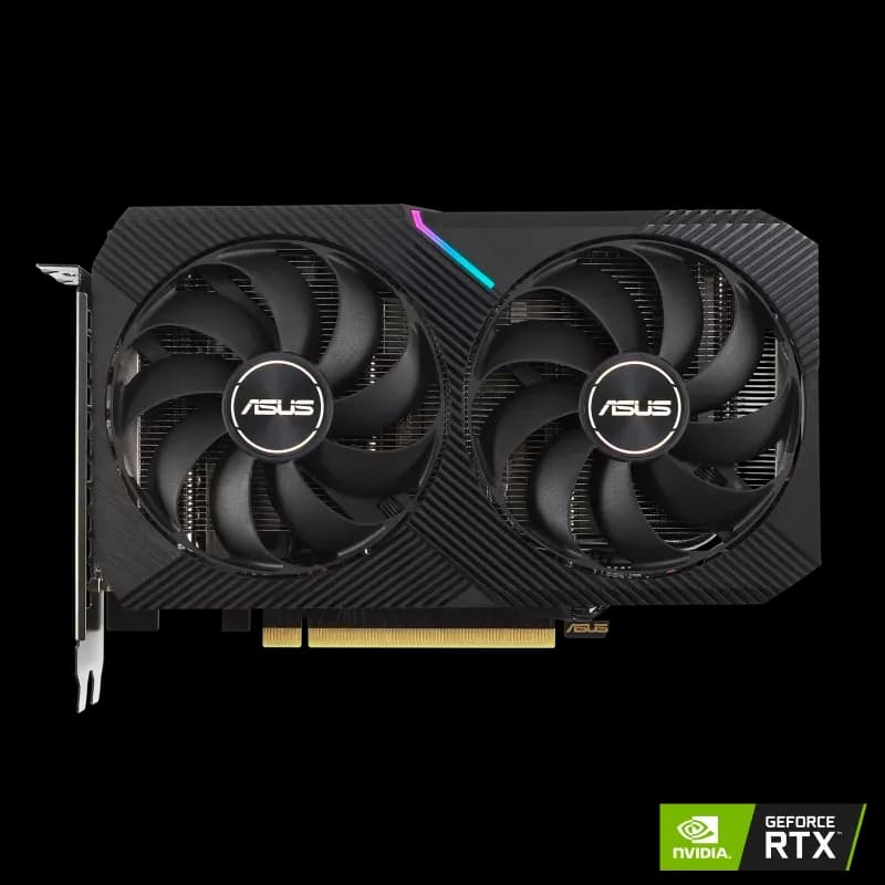 کارت گرافیک RTX 3060 دو فن Axial-tech برای گیمینگ نمای نزدیک GPU ASUS Dual RTX 3060 V2 OC با طراحی دو فن
