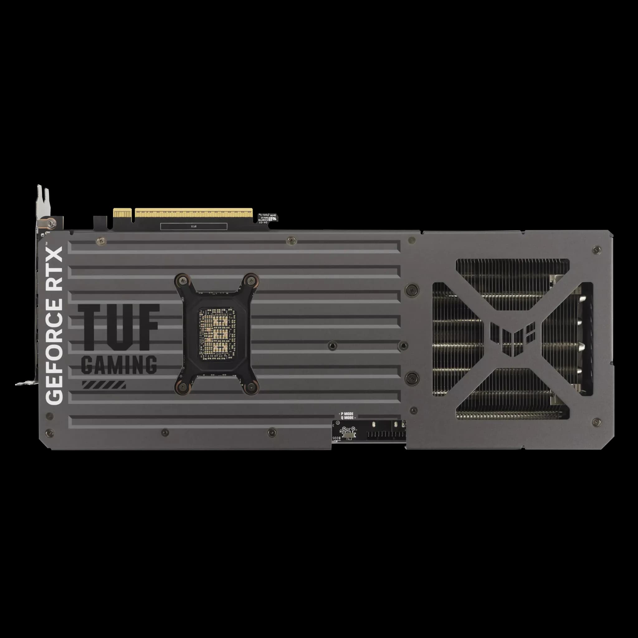 ASUS TUF Gaming GeForce RTX 5080 16GB GDDR7 OC Edition – نمای پشت کارت گرافیک با بکپلیت فلزی TUF نمای پشت کارت گرافیک ASUS TUF Gaming GeForce RTX 5080 با طراحی فلزی و بکپلیت مقاوم برای دفع حرارت